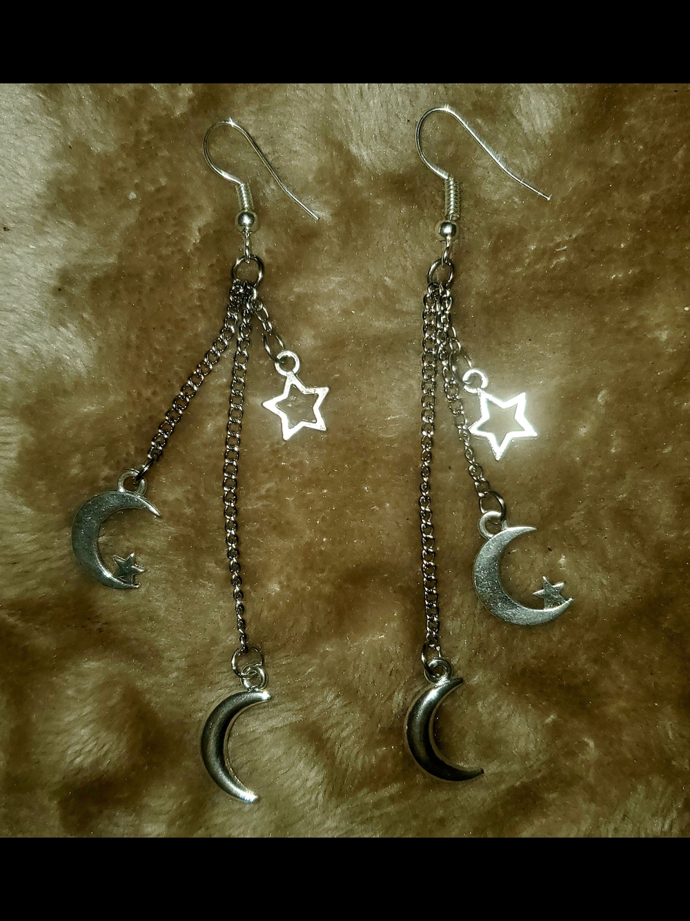 Handmade Silver Moon & Star Dangle Earrings - Women Jewelry